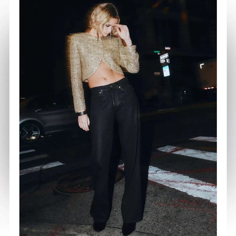 Zara METALLIC THREAD TEXTURED CROPPED JACKET